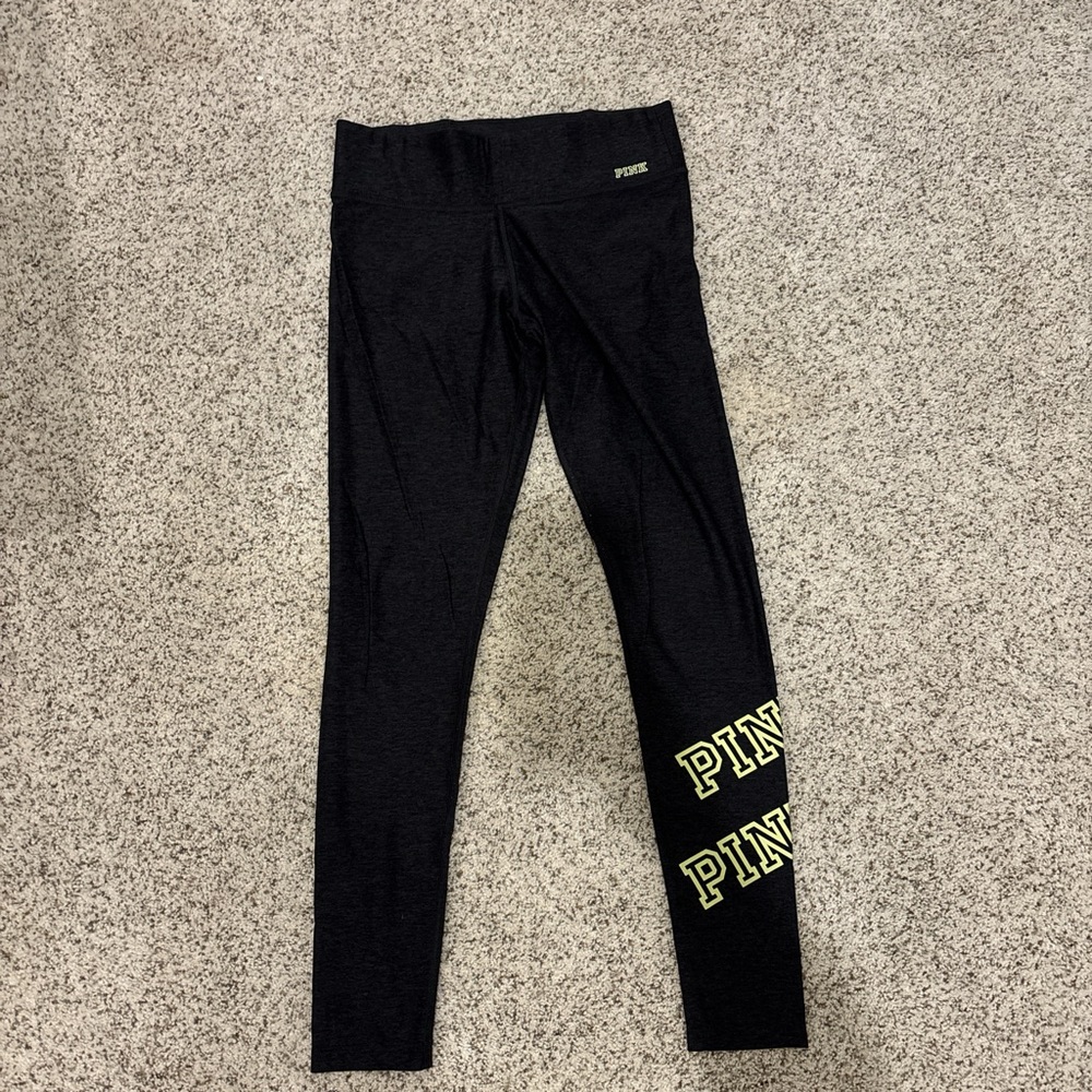 Victoria's Secret PINK Charcoal and Neon Yellow Ultimate Yoga Leggings
